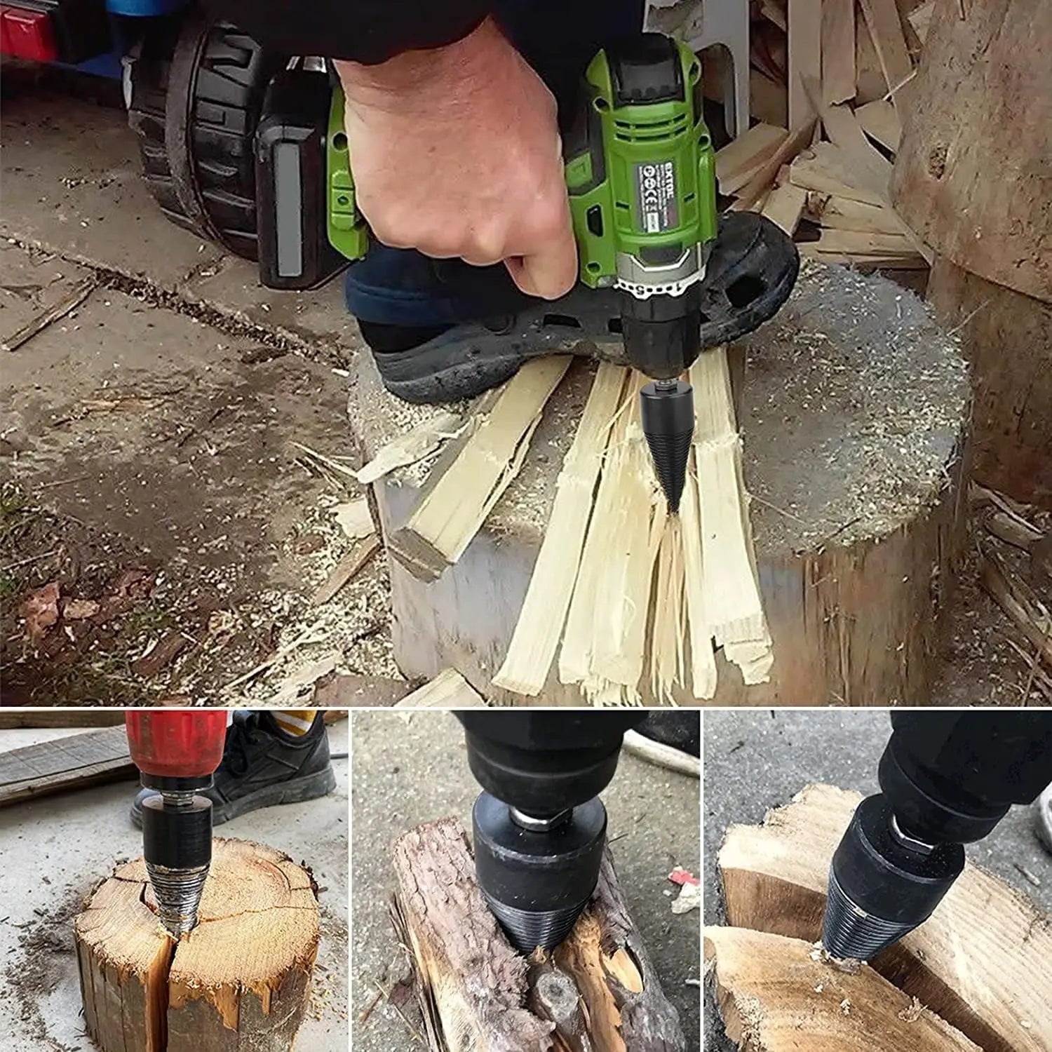 Wood Splitting Drill Set | 32mm Splitter Head | Interchangeable Shanks