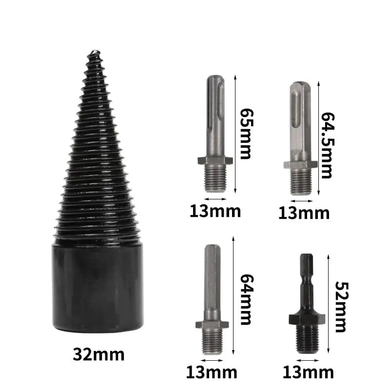 Wood Splitting Drill Set | 32mm Splitter Head | Interchangeable Shanks