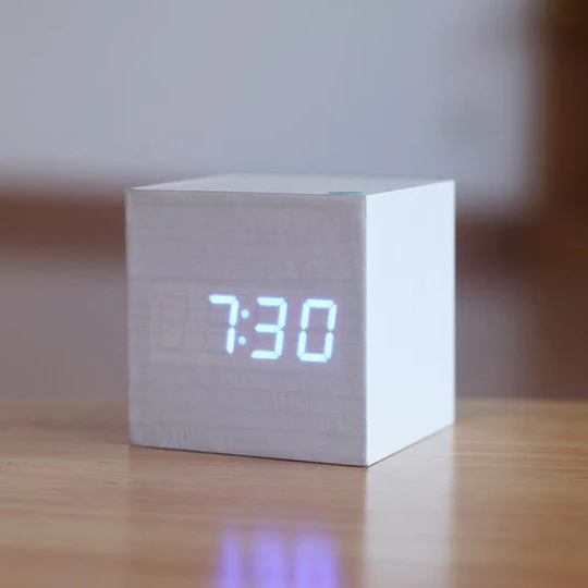 Wooden Digital Clock | Glowing LED Display | Compact Wood Cube