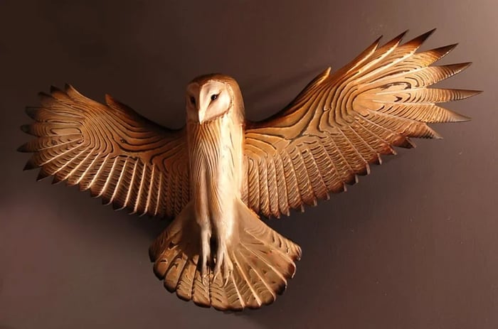 Wooden Owl Wall Decor | Handcrafted Rustic Sculpture | Pre-Installed Hanging Hooks
