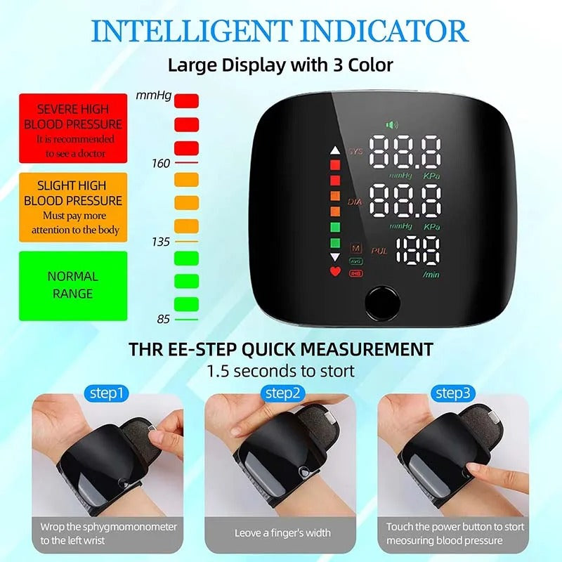 Wrist Blood Pressure Monitor | Voice Alerts & Large LCD | USB Rechargeable & Dual User Memory
