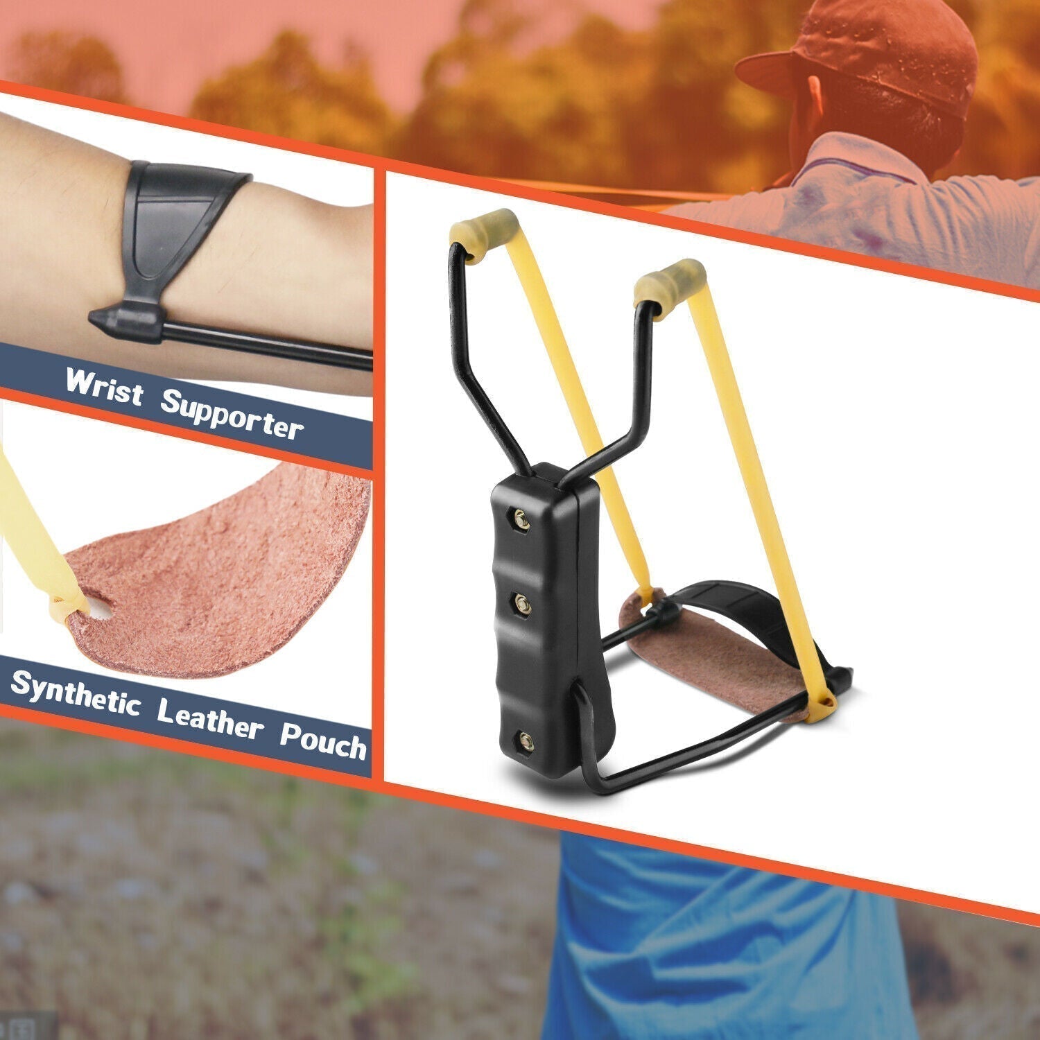 Wrist Slingshot | Foldable Aluminum Frame | Leather Pouch & Latex Bands | 100-Yard Range