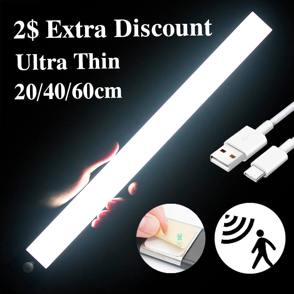 Warm white LED strip with magnetic backing, designed for modern kitchen lighting, featuring a sleek design and compact 12cm length.