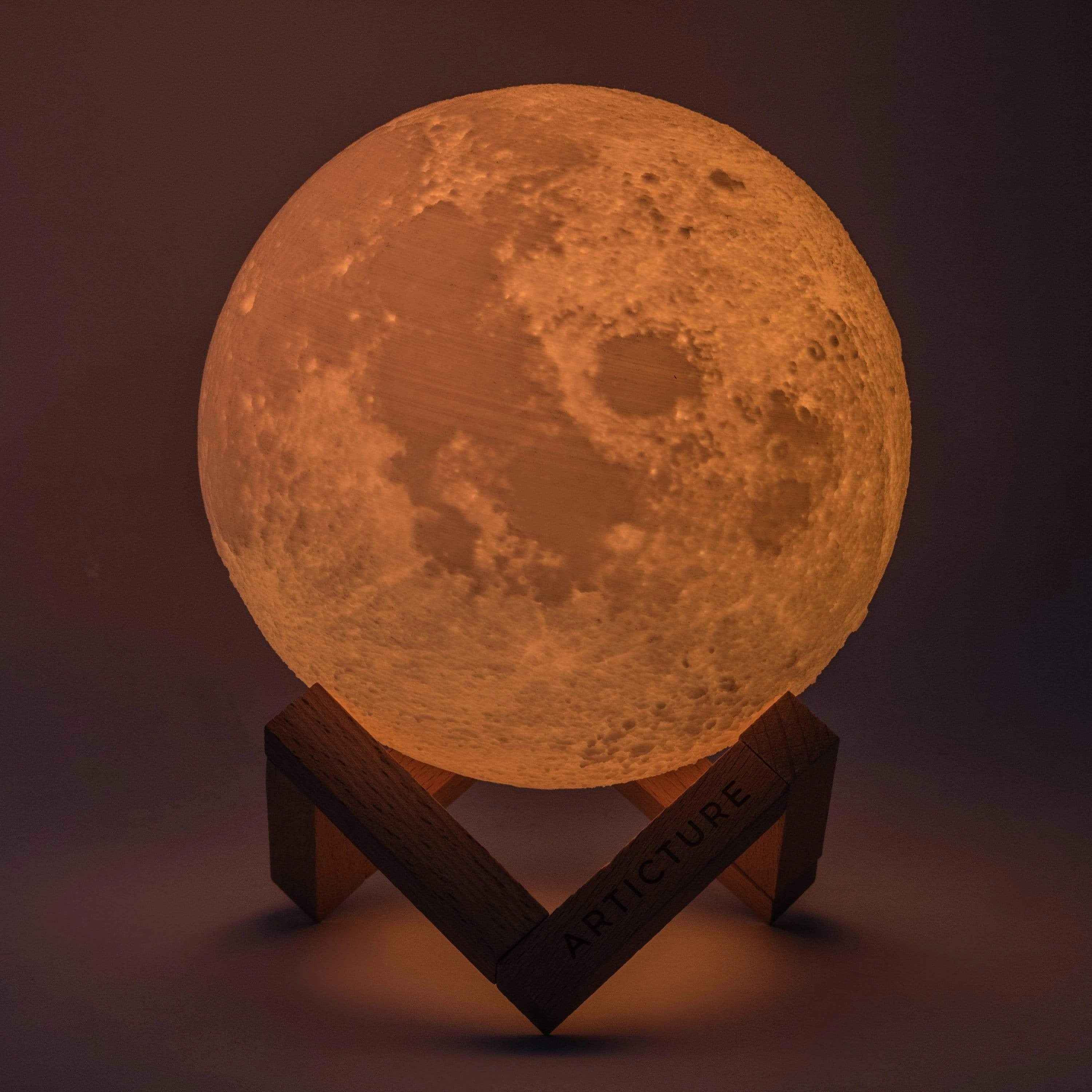 3D Moon Lamp - USB Rechargeable LED with Touch & Wooden Stand