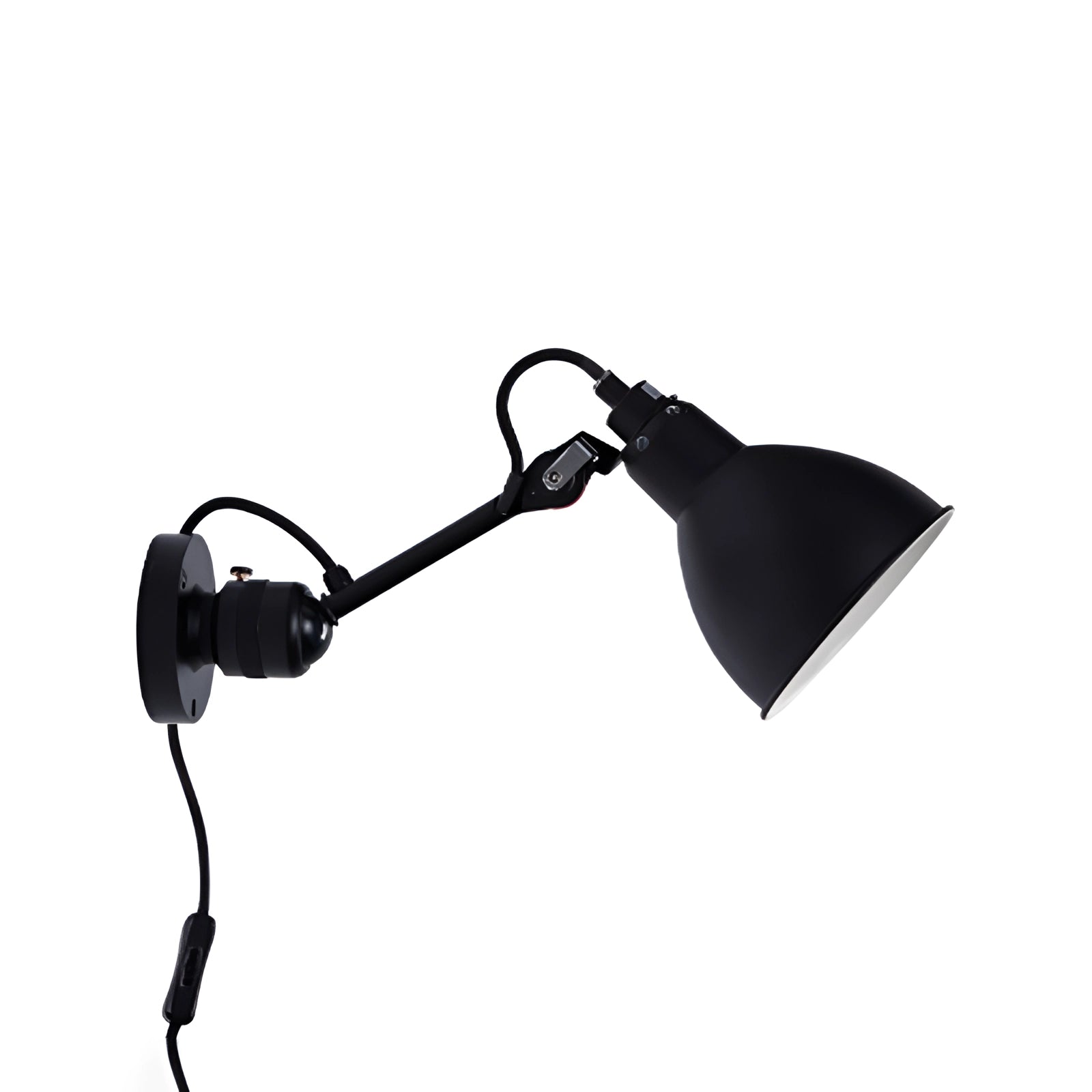 Adjustable Black Metal Wall Lamp featuring an industrial design with LED sconce, mounted on a wall.