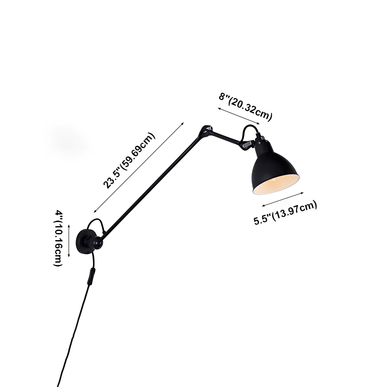 Adjustable black metal wall lamp with an industrial design featuring a sleek LED sconce.