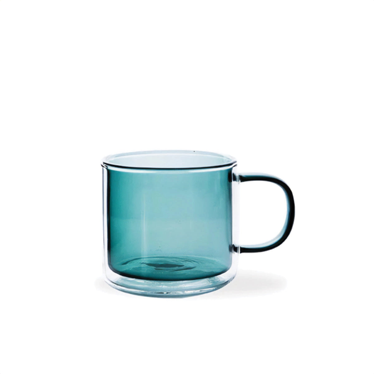 Amber glass mug in a green variant, designed as a durable and heat-resistant cup for serving coffee and tea.