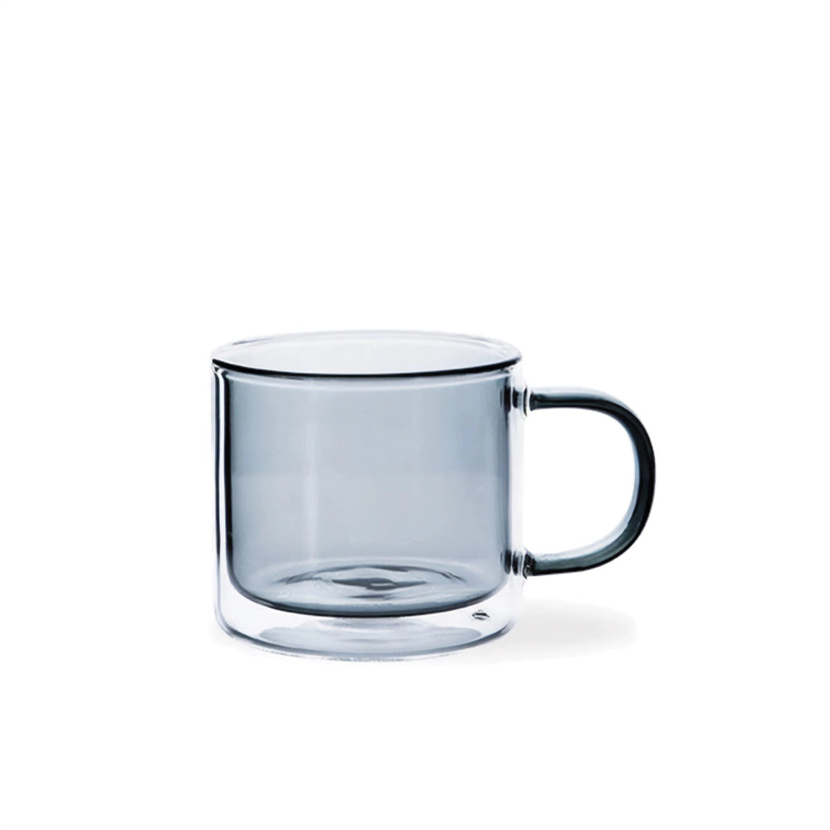 Amber glass mug in gray color, designed for durability and heat resistance, suitable for coffee and tea.