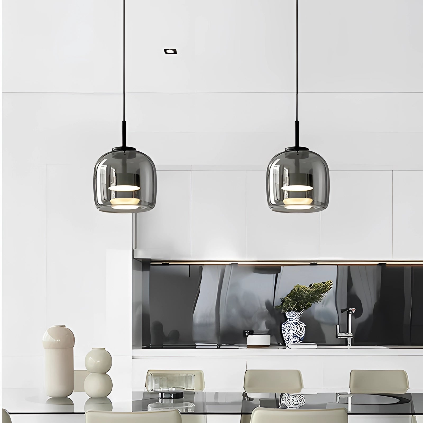Amber Glass Pendant Light - Modern Kitchen Island Lamp