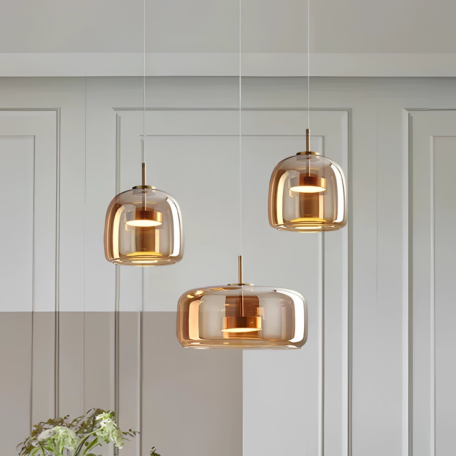 Amber Glass Pendant Light - Modern Kitchen Island Lamp