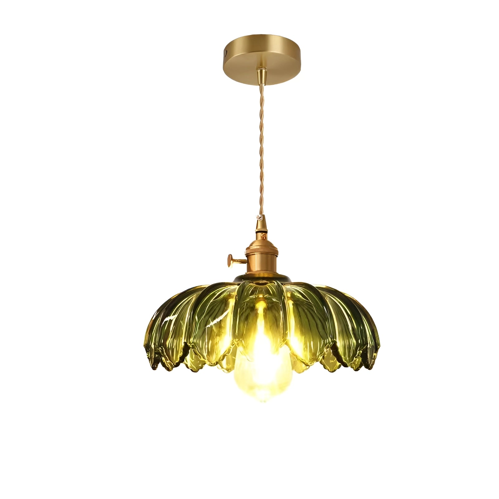 Amber Glass Pendant Light with Vintage Flower Design and Antique Brass Finish, featuring a circular amber glass shade and metal accents, suitable for ceiling installation in interior spaces.
