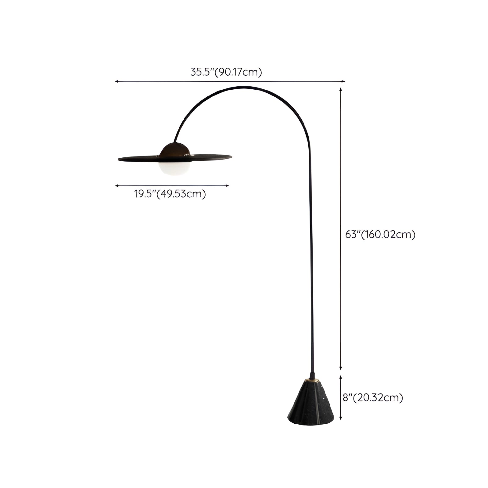 Arched Minimalist Floor Lamp with a sleek black finish featuring a sculptural design.