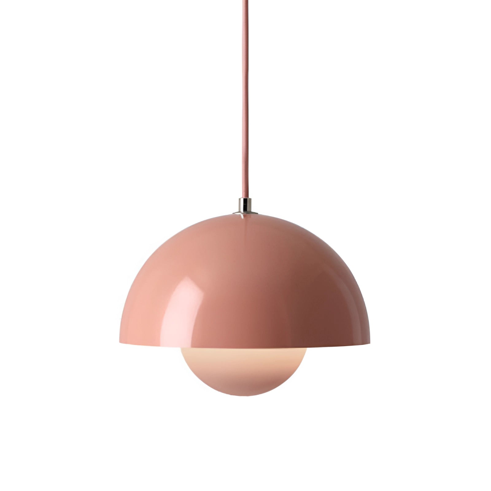 Modern retro pendant light in pink, dimensions 23CM by 16CM, featuring a vibrant lampshade.