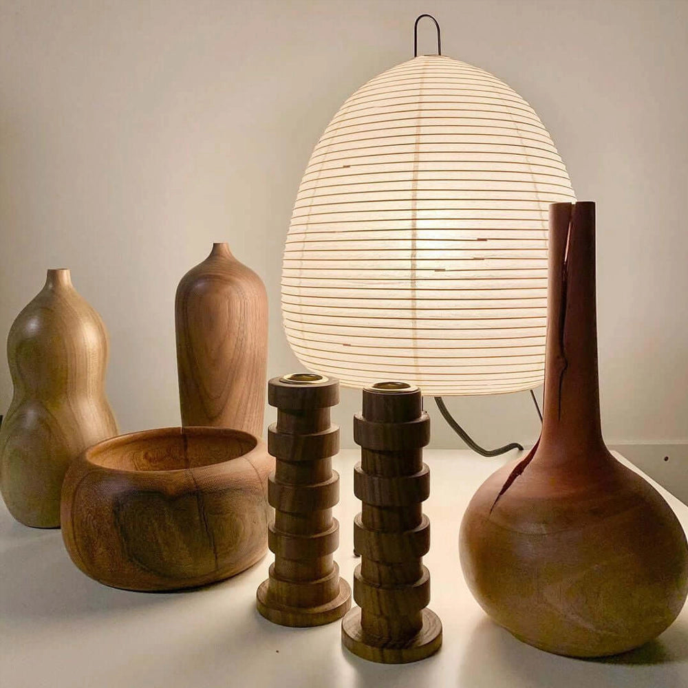 Unique Beehive Sculptural Tripod Floor Lamp with Wooden Base and Ceramic Beehive Design.