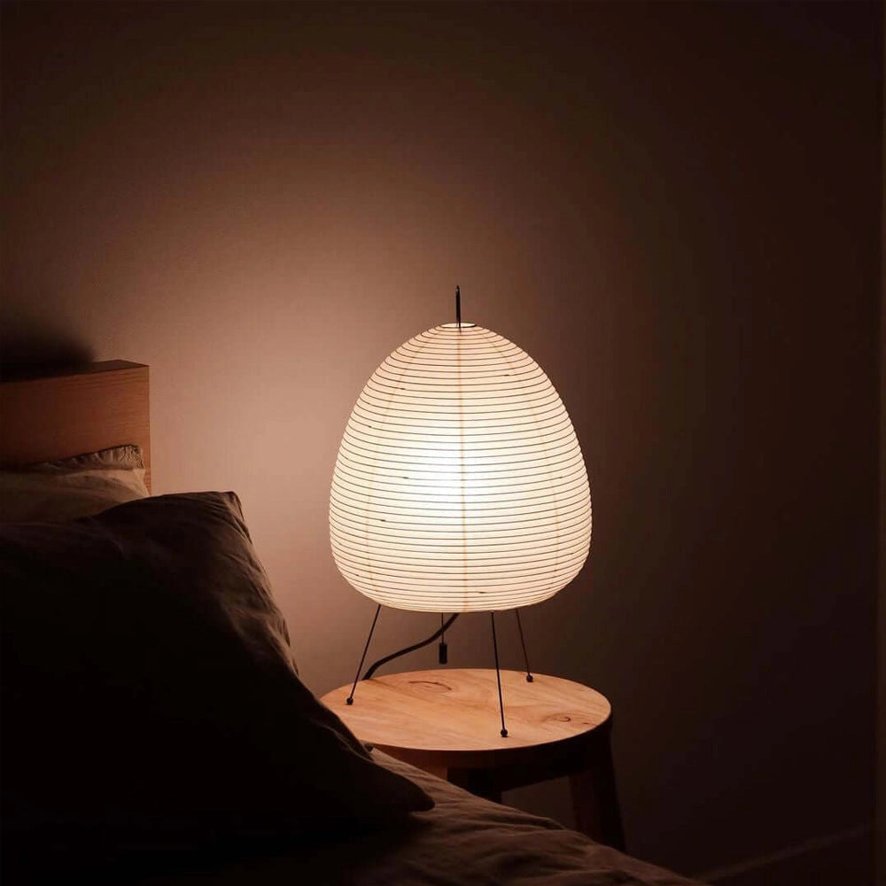 Beehive Sculptural Tripod Floor Lamp with Wood Finish and Circular Shade