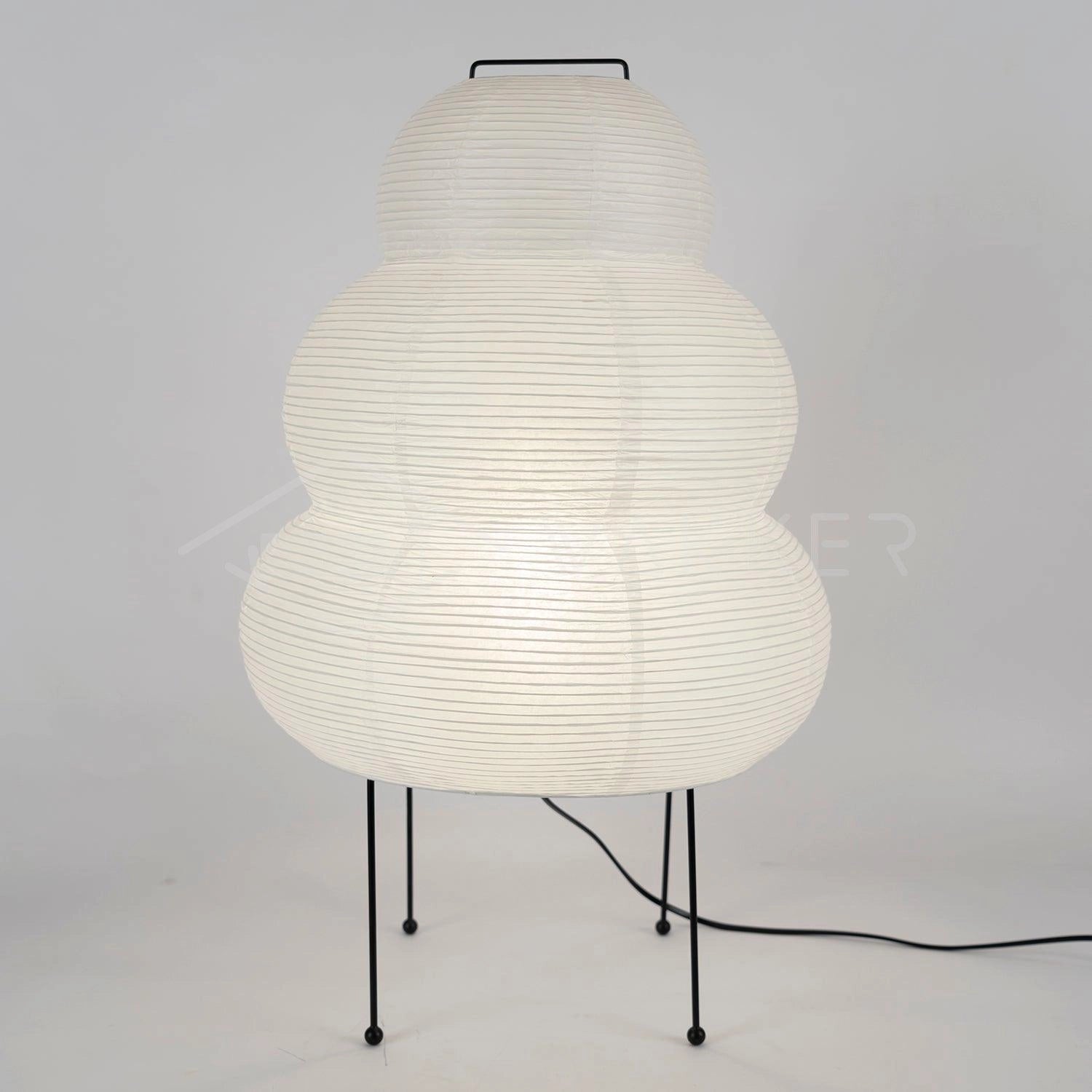 Unique Beehive Sculptural Tripod Floor Lamp with artistic design, wooden elements, circular lampshade, and intricate patterns.