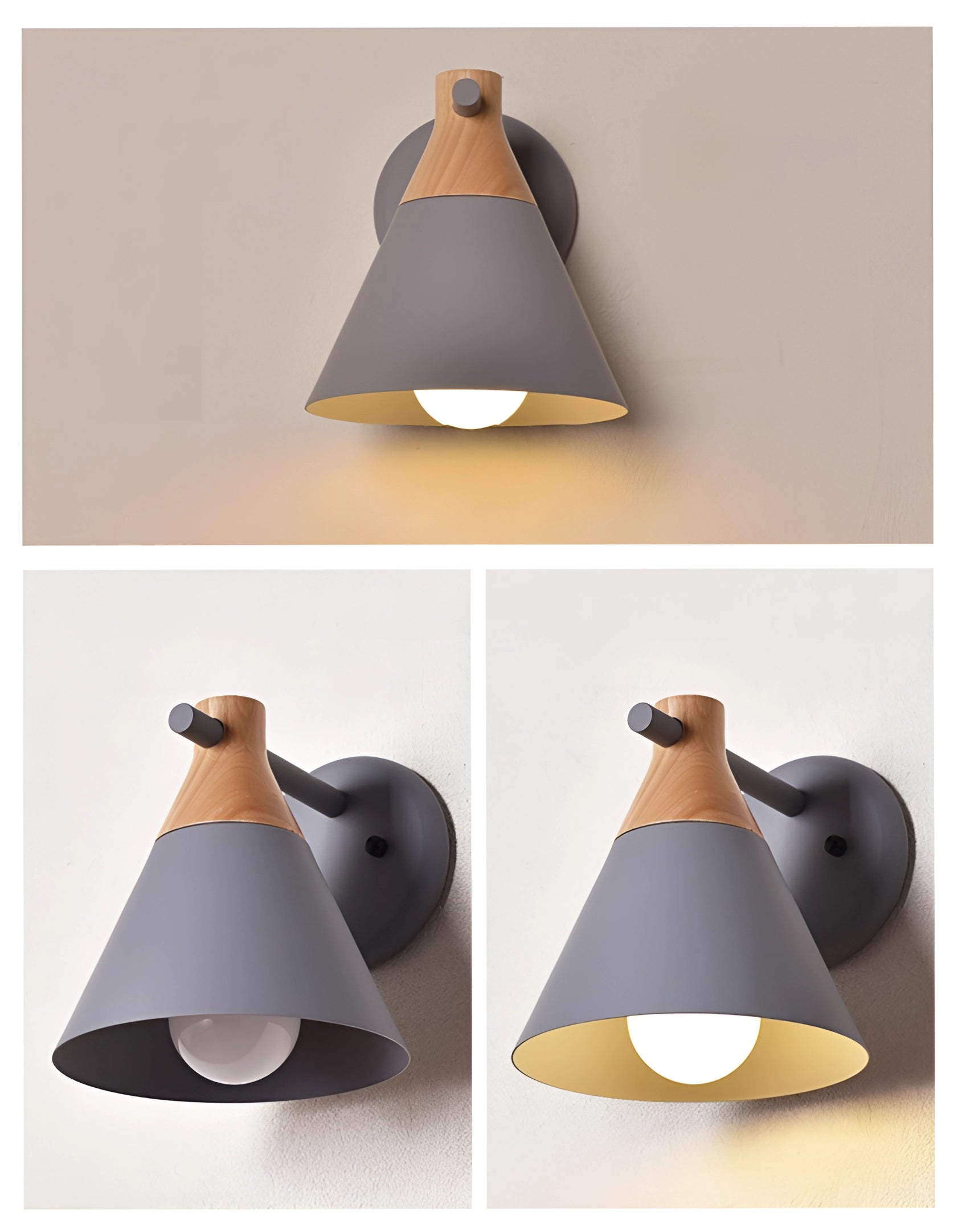 Beige adjustable LED wall lamp mounted on a white wall, showcasing its modern Nordic minimalist design ideal for a bedroom.