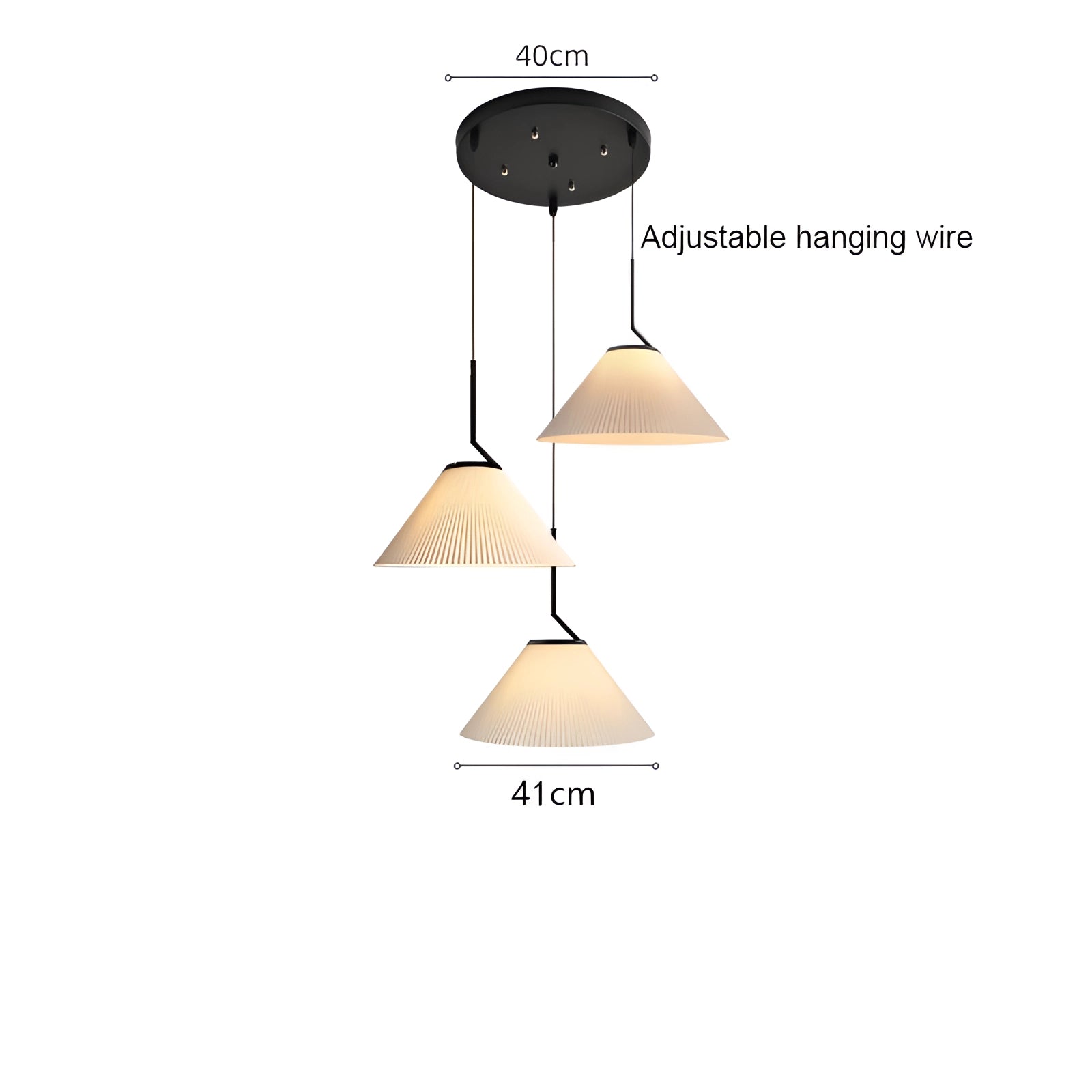 Beige Scandinavian Cone Pendant Light hanging from the ceiling in a minimalist modern dining room setting, featuring a wooden accent and soft tints and shades.