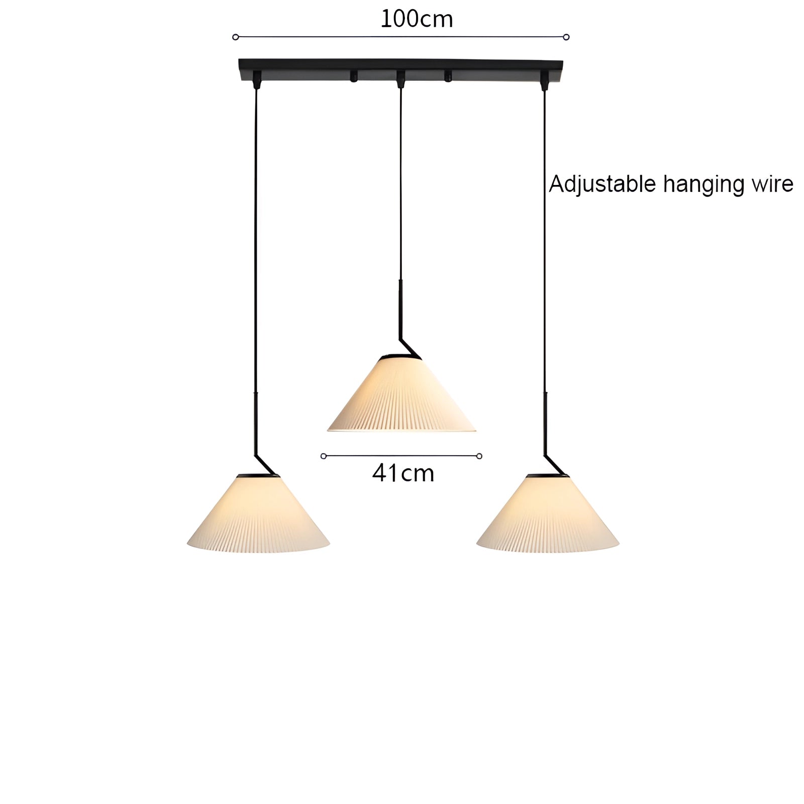Beige Scandinavian cone pendant light hanging from the ceiling, featuring a minimalist modern design, ideal for a dining room setting.