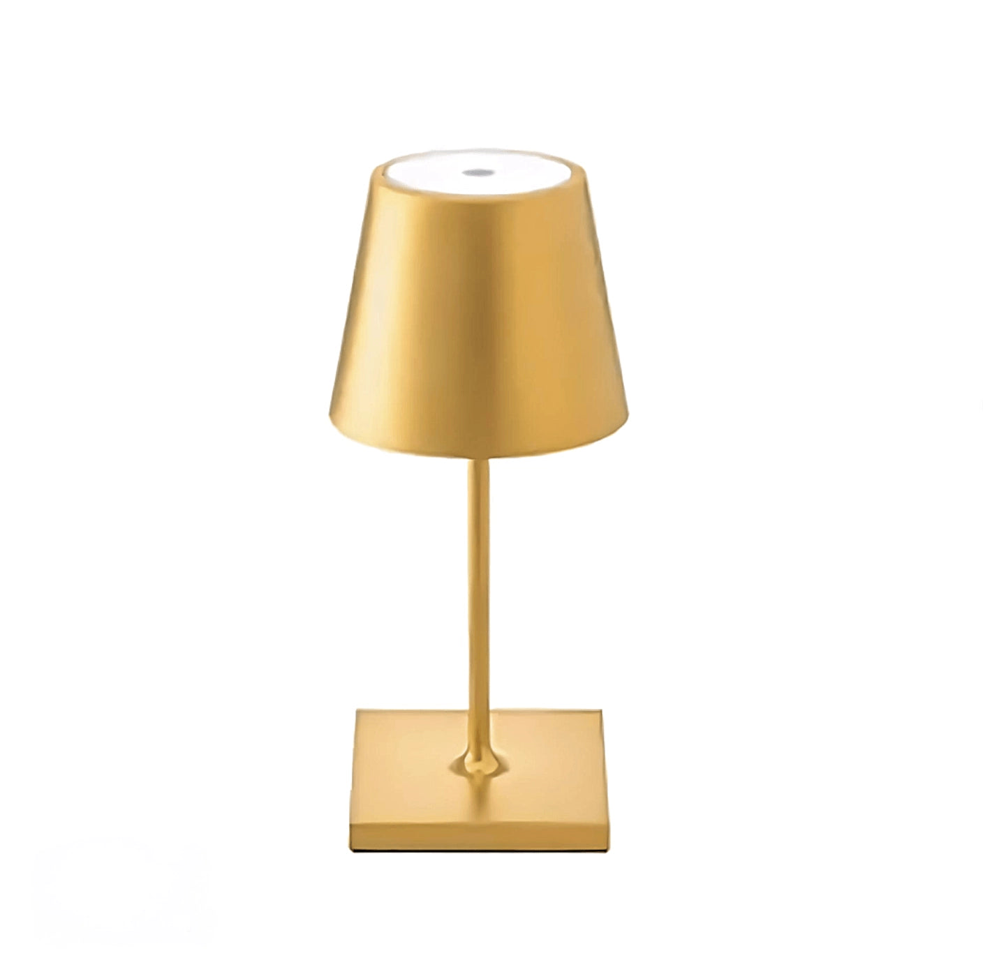 
Gold variant of a black LED desk lamp with a rectangular beige lampshade, featuring a touch sensor for adjustable brightness. The lamp is placed on a wooden table and includes a USB charging option, with metal accents complementing its modern design.