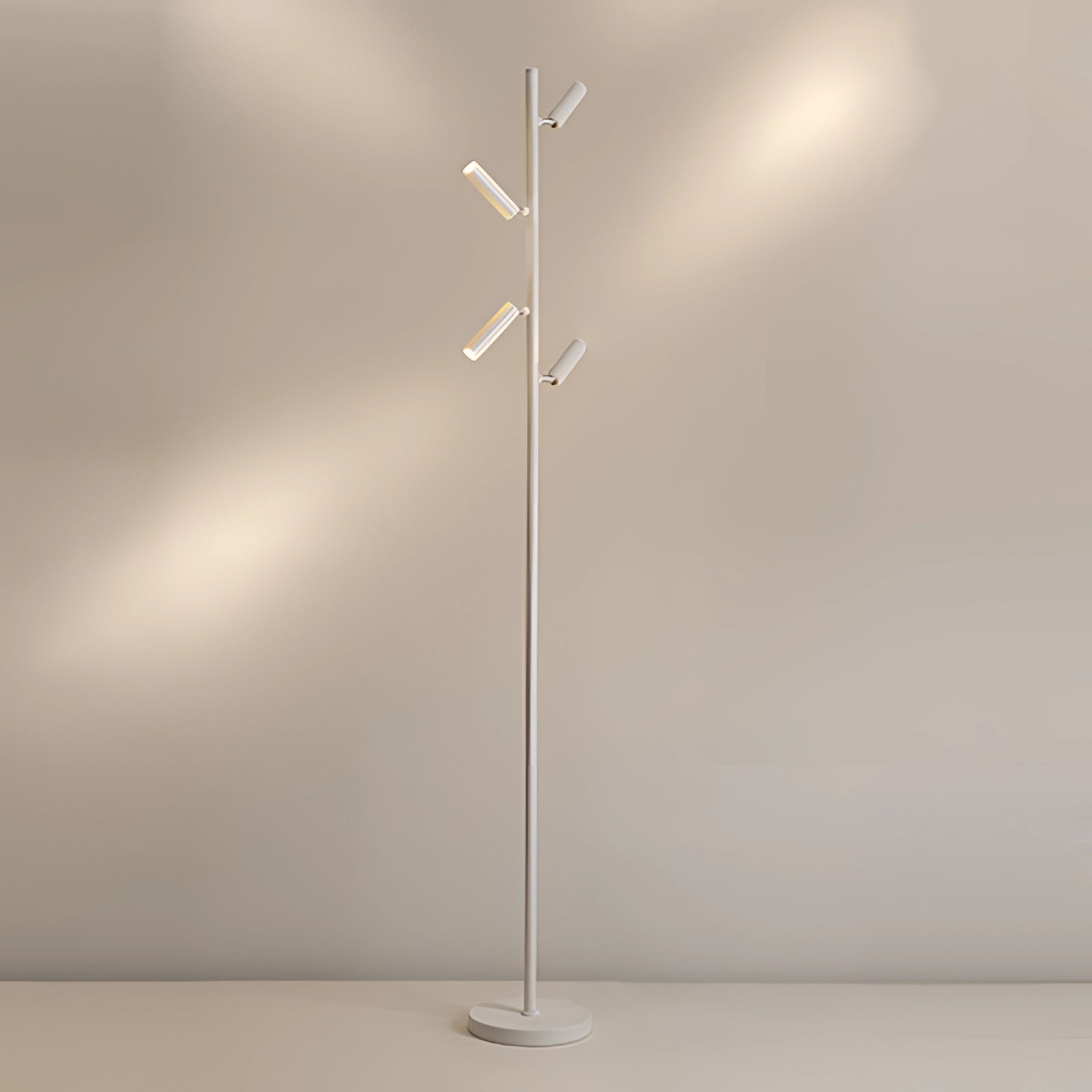 A white minimalist coat stand with a modern, sleek design featuring a freestanding rack under warm light, emphasizing transparency and balance, resembling a piece of contemporary art.