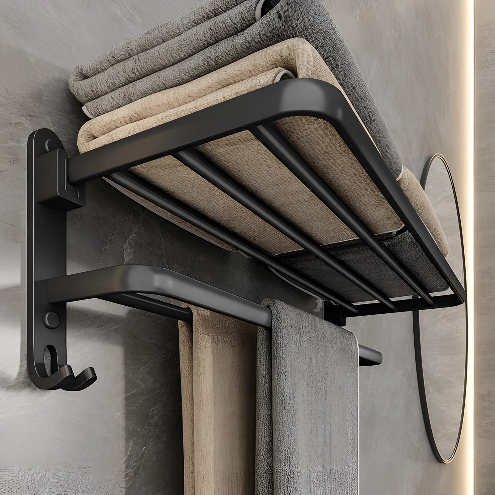 Black Wall-Mounted Towel Rack - Modern Space-Saving Bathroom Accessory