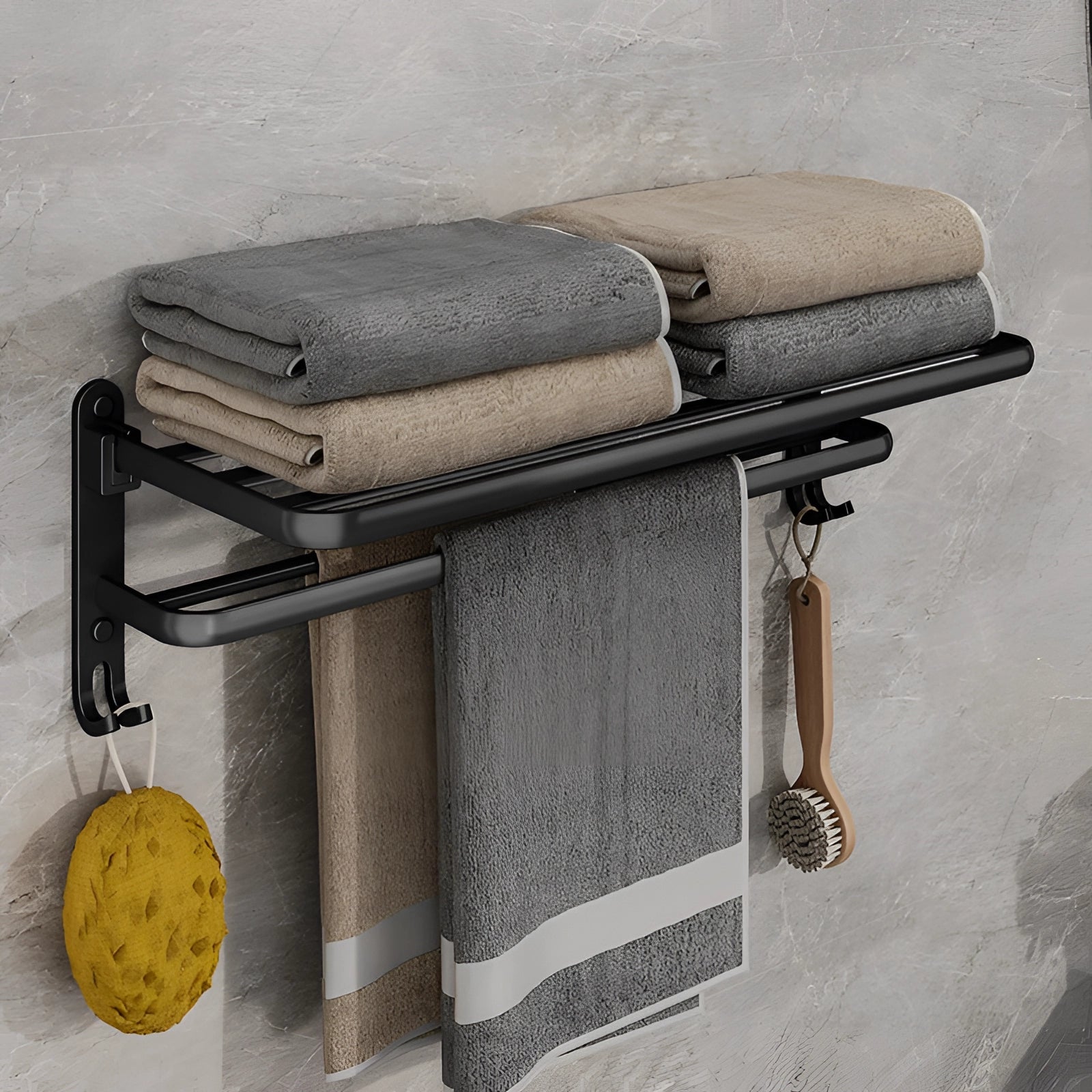 Black Wall-Mounted Towel Rack - Modern Space-Saving Bathroom Accessory