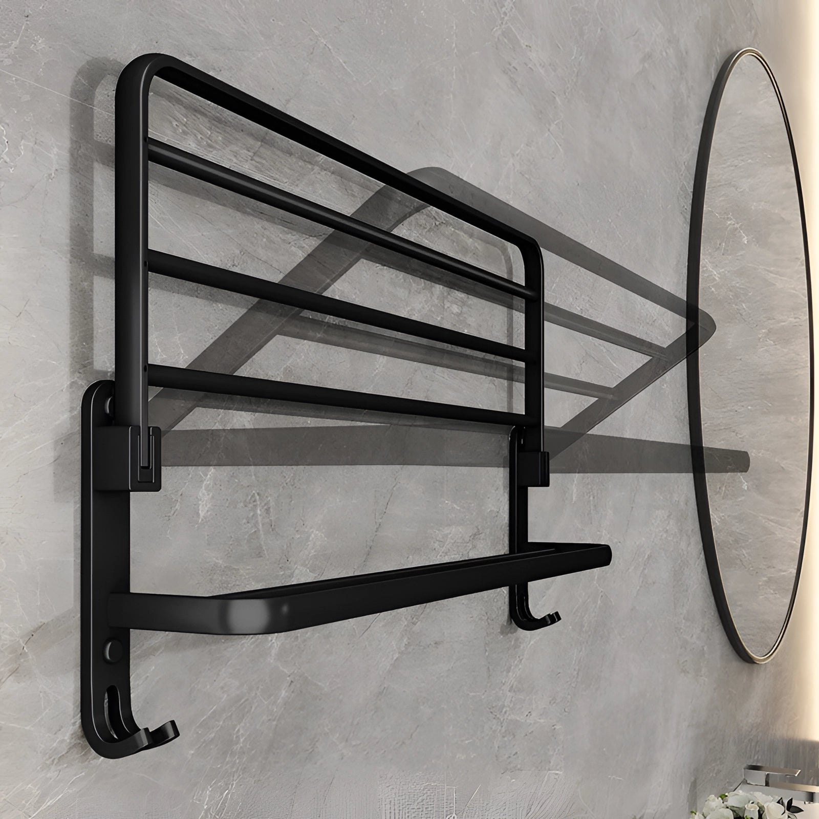 Black Wall-Mounted Towel Rack - Modern Space-Saving Bathroom Accessory