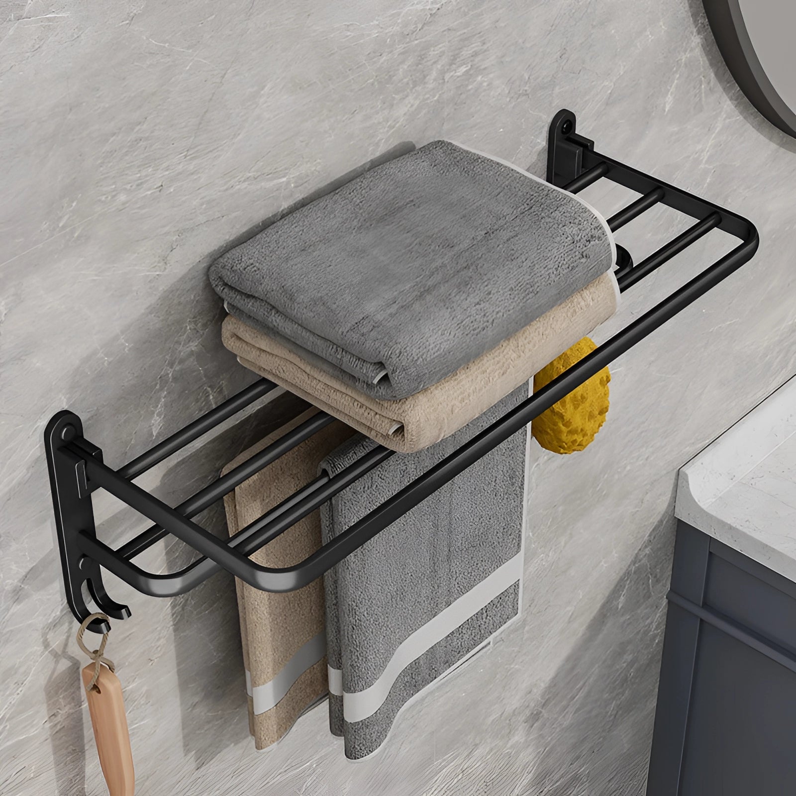 Black Wall-Mounted Towel Rack - Modern Space-Saving Bathroom Accessory