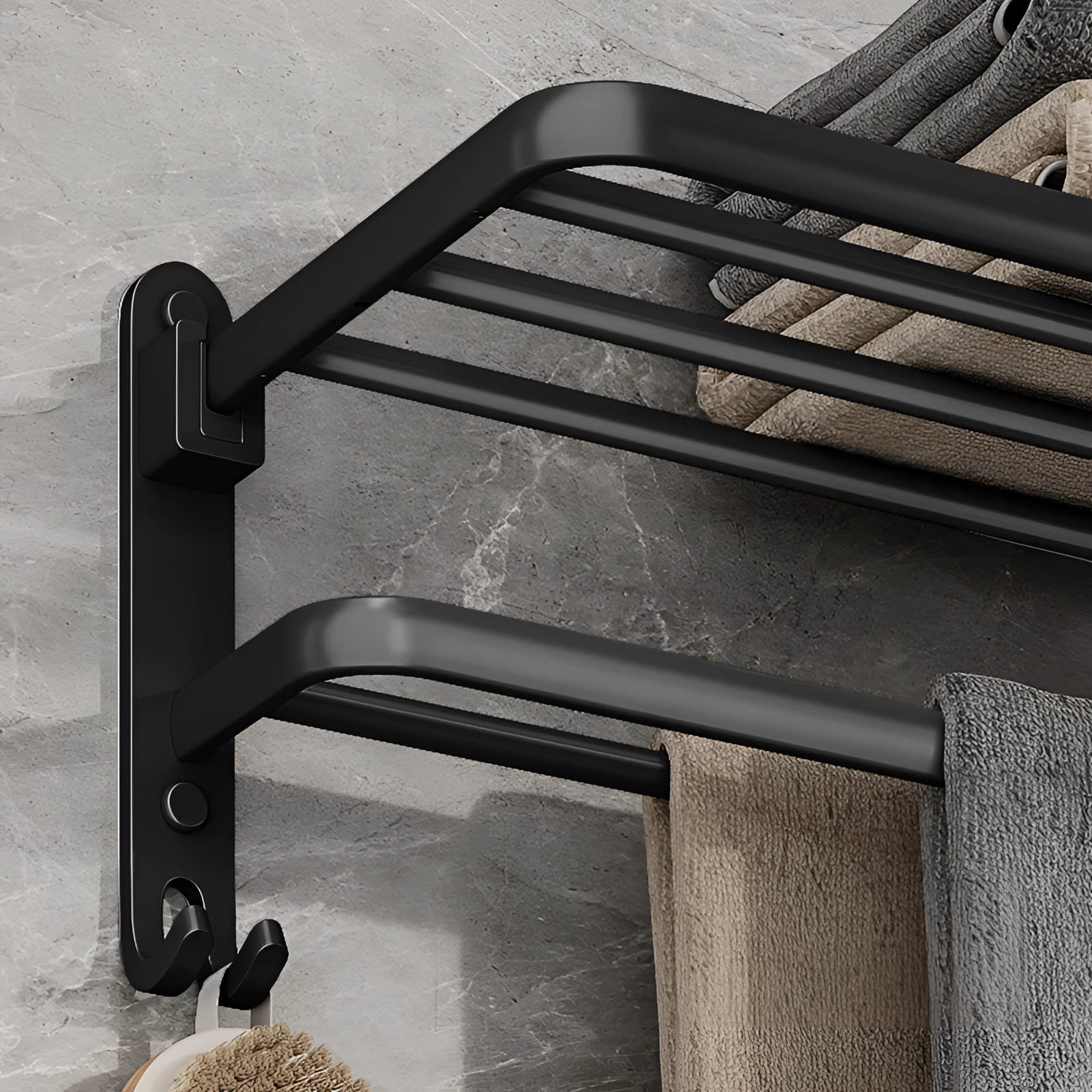 Black Wall-Mounted Towel Rack - Modern Space-Saving Bathroom Accessory