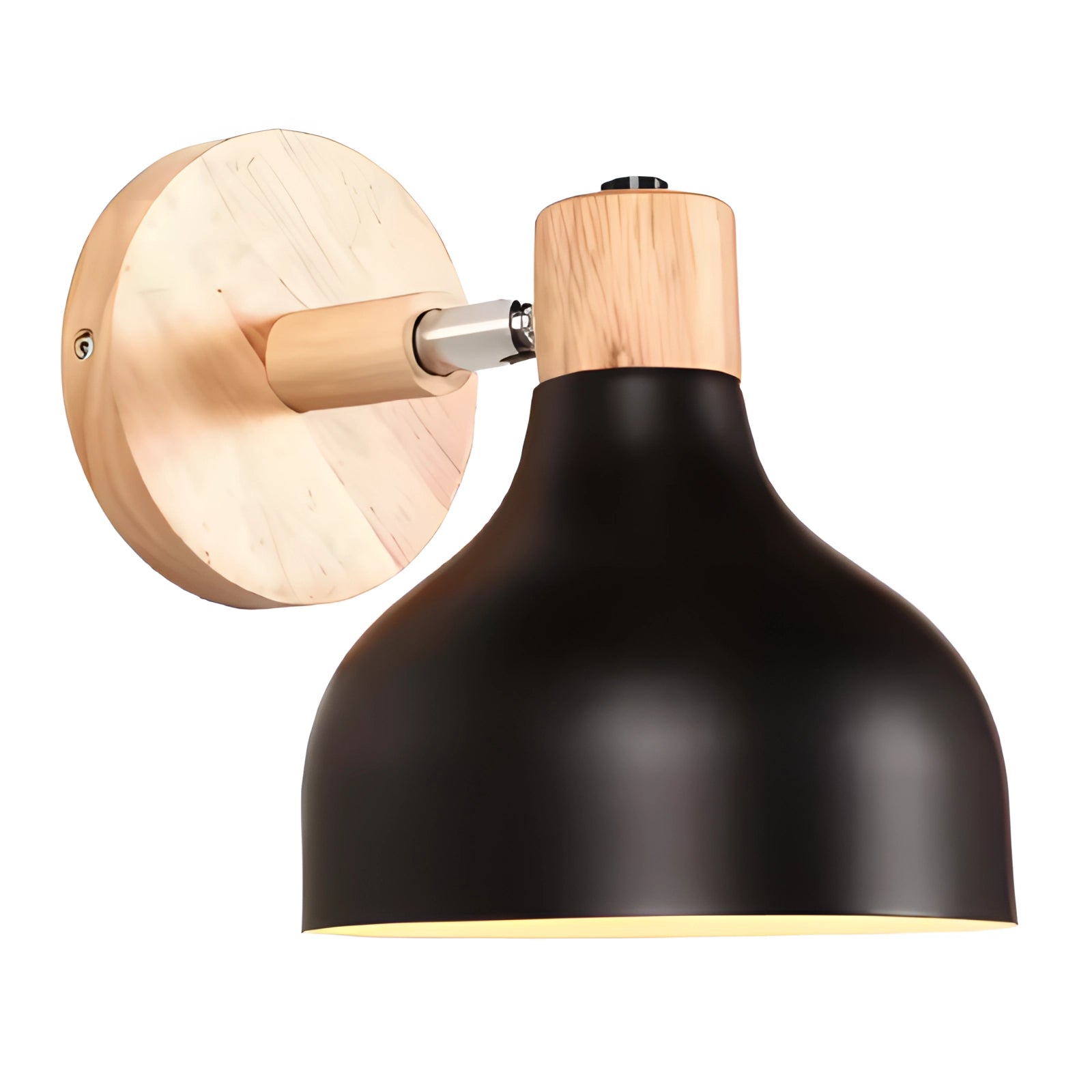 Modern adjustable Scandinavian sconce with a black finish, featuring a blue wooden base.