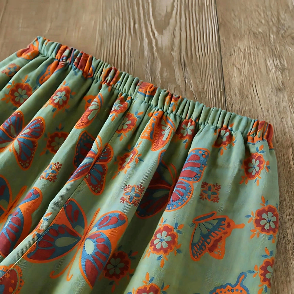 Bohemian Floral Print Women's Pants in turquoise paisley pattern, showcasing a vibrant and intricate summer design.