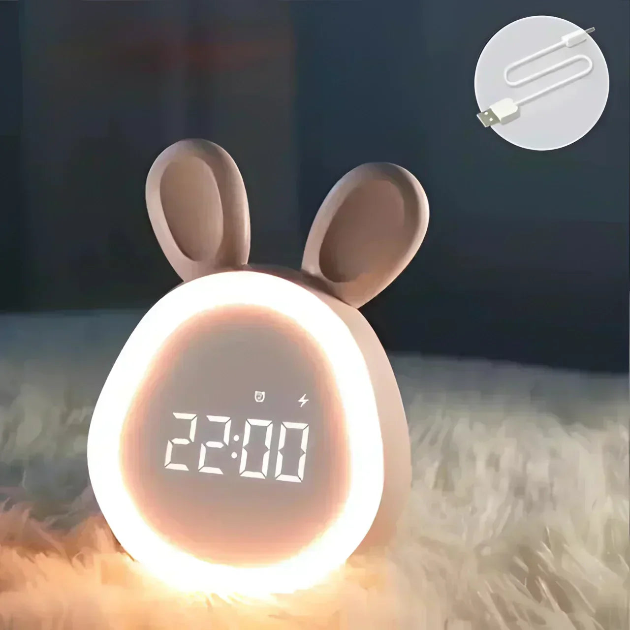 SnuggleBunny LED Night Light & Clock - USB Rechargeable for Kids