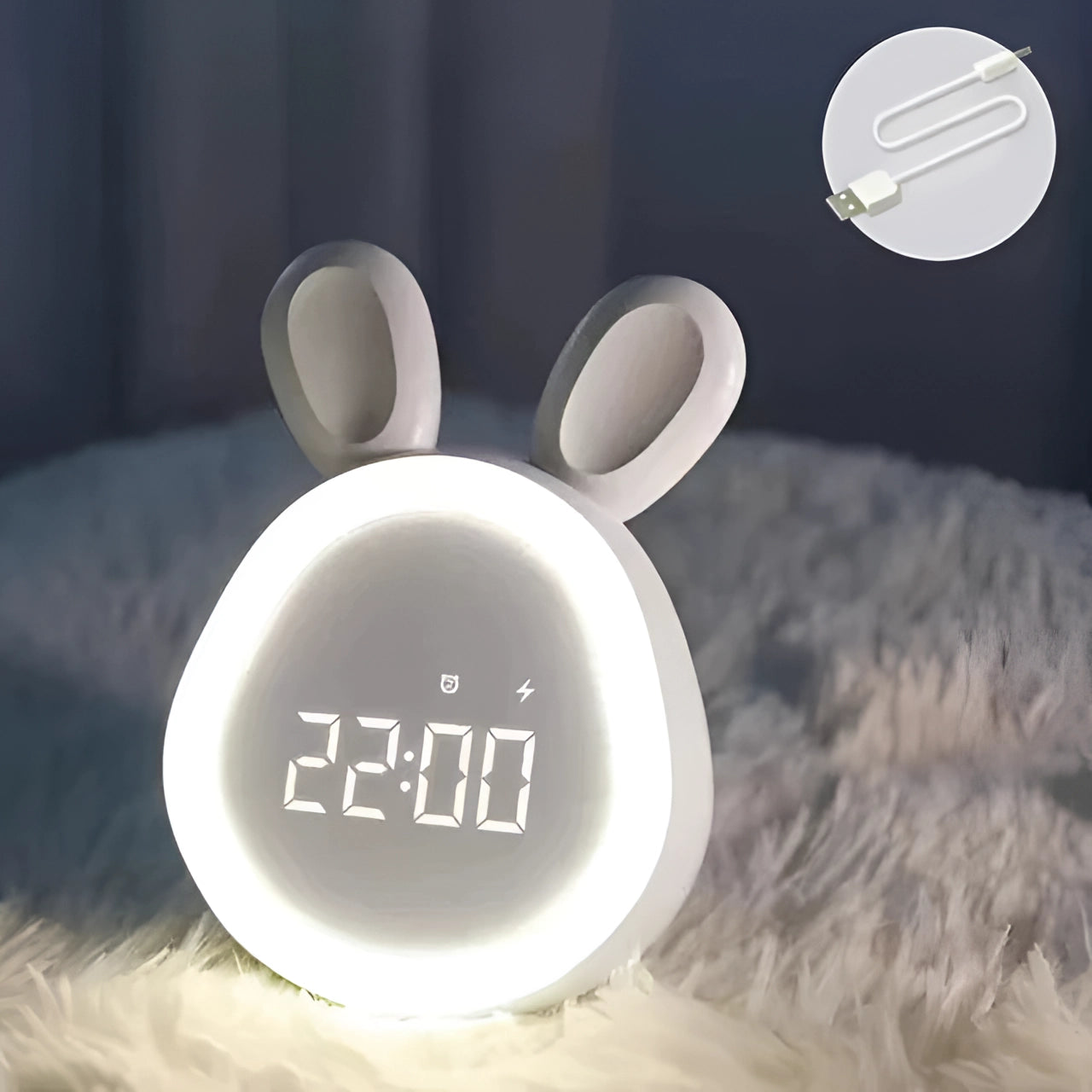 Bunny LED Rabbit Clock: Kids Night Light & USB Rechargeable