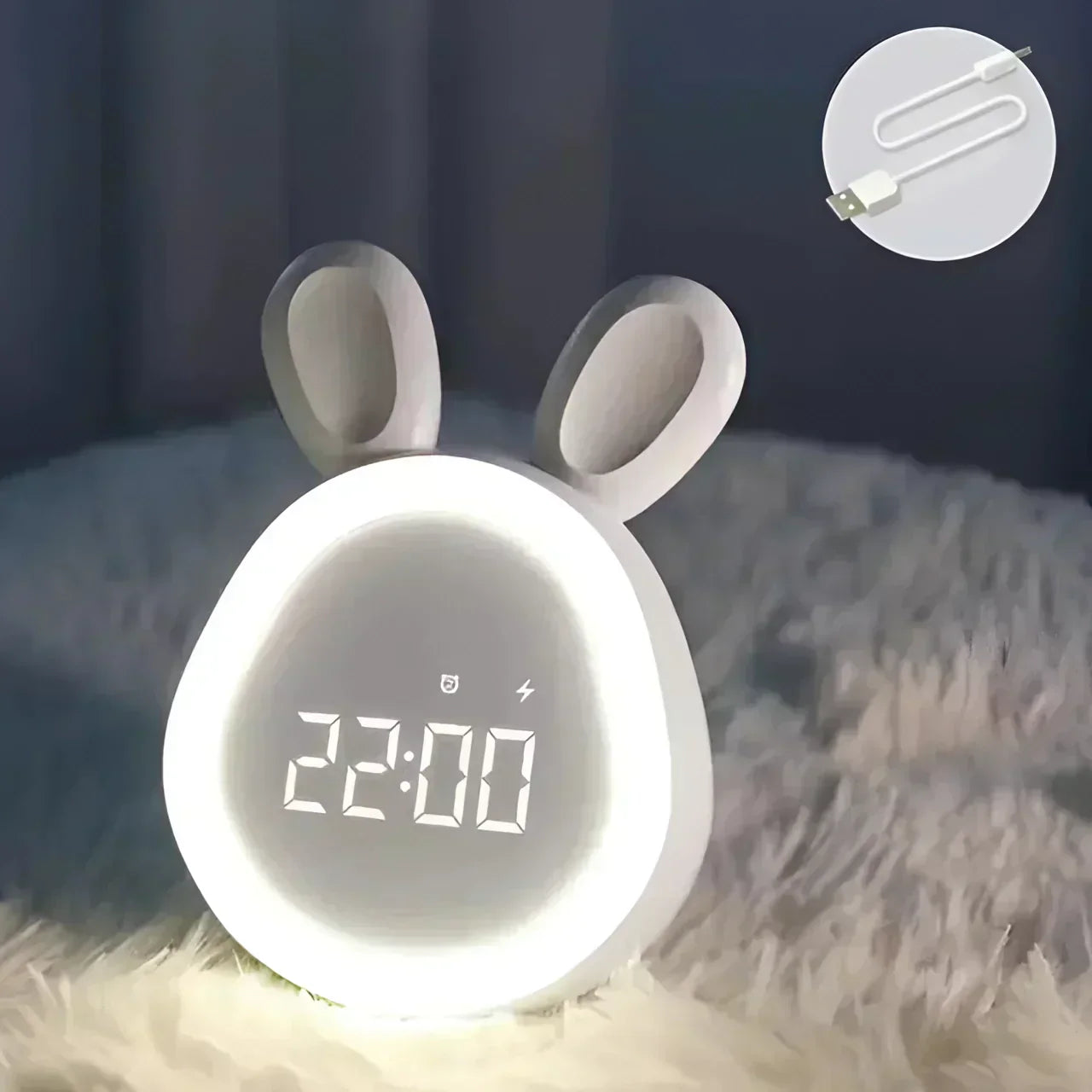 SnuggleBunny LED Night Light & Clock - USB Rechargeable for Kids