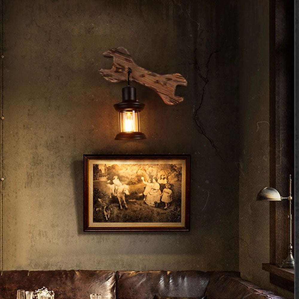 Coastal Whale Wall Sconce featuring a rustic nautical ocean design with a wooden frame and brown tints, serving as an interior lighting element resembling an art piece in a home setting.