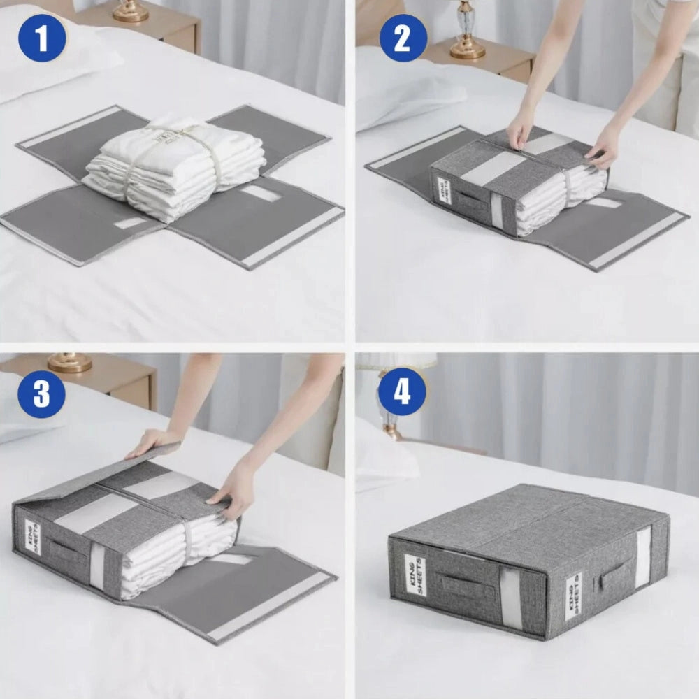 Collapsible Grey Fabric Storage Box with Label Holder