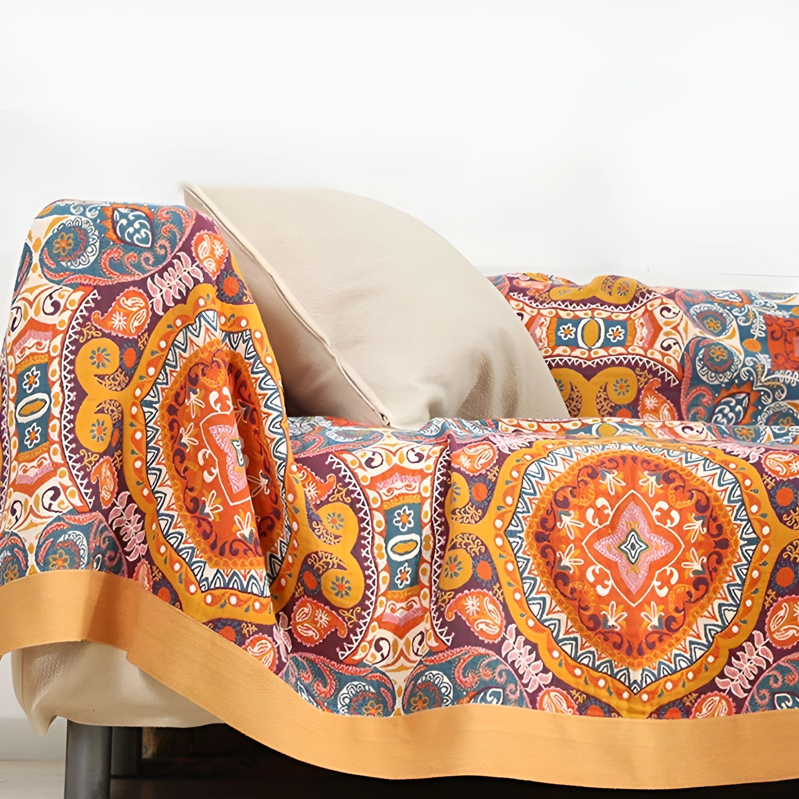 Colorful Boho Paisley Quilt featuring a luxury vintage patchwork design with intricate patterns and vibrant motifs, creating a cozy and artistic textile for bedding.