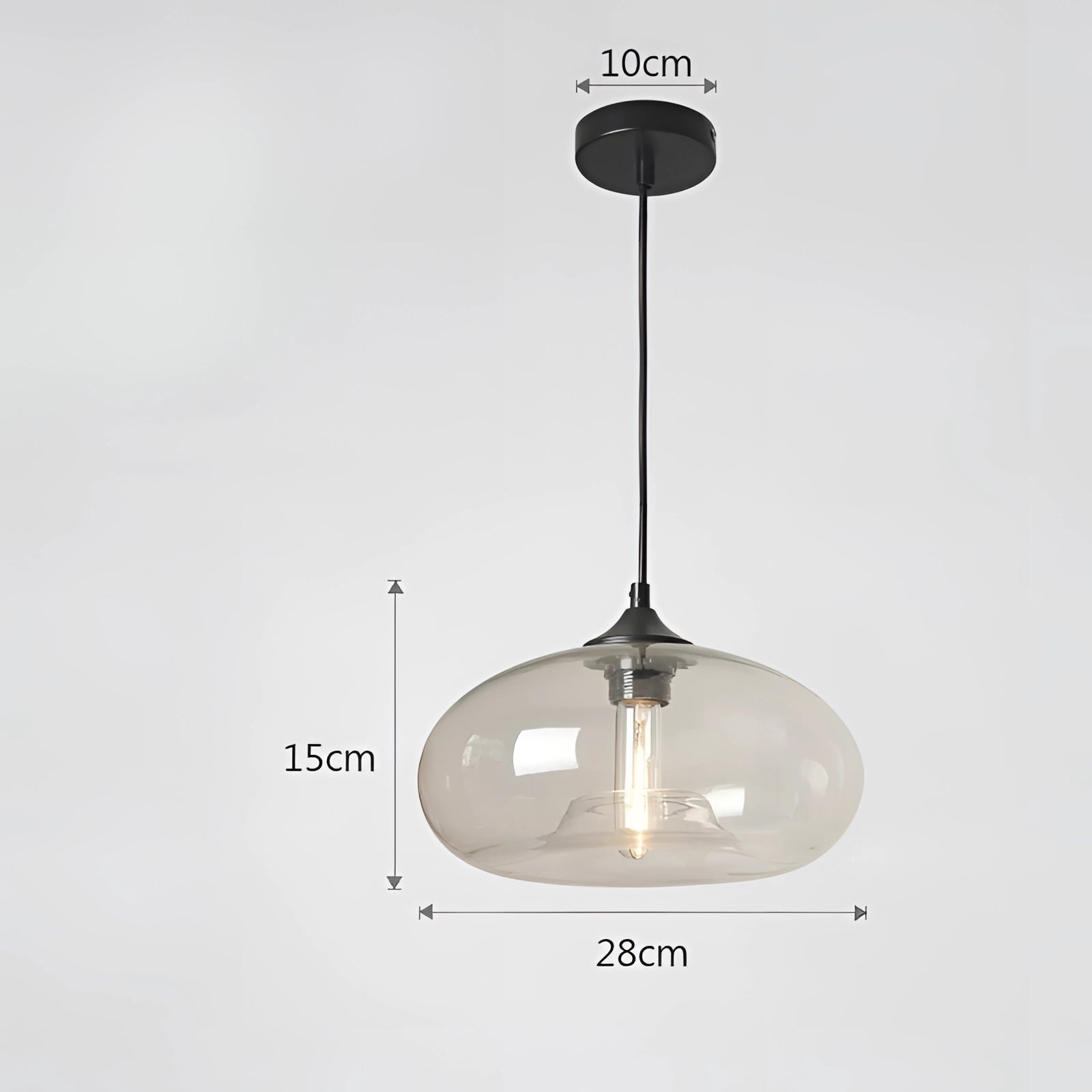 Clear and warm white colorful glass pendant light with a modern mid-century design, featuring a circular metal ceiling fixture. Ideal for enhancing interior design with its elegant and stylish appearance.