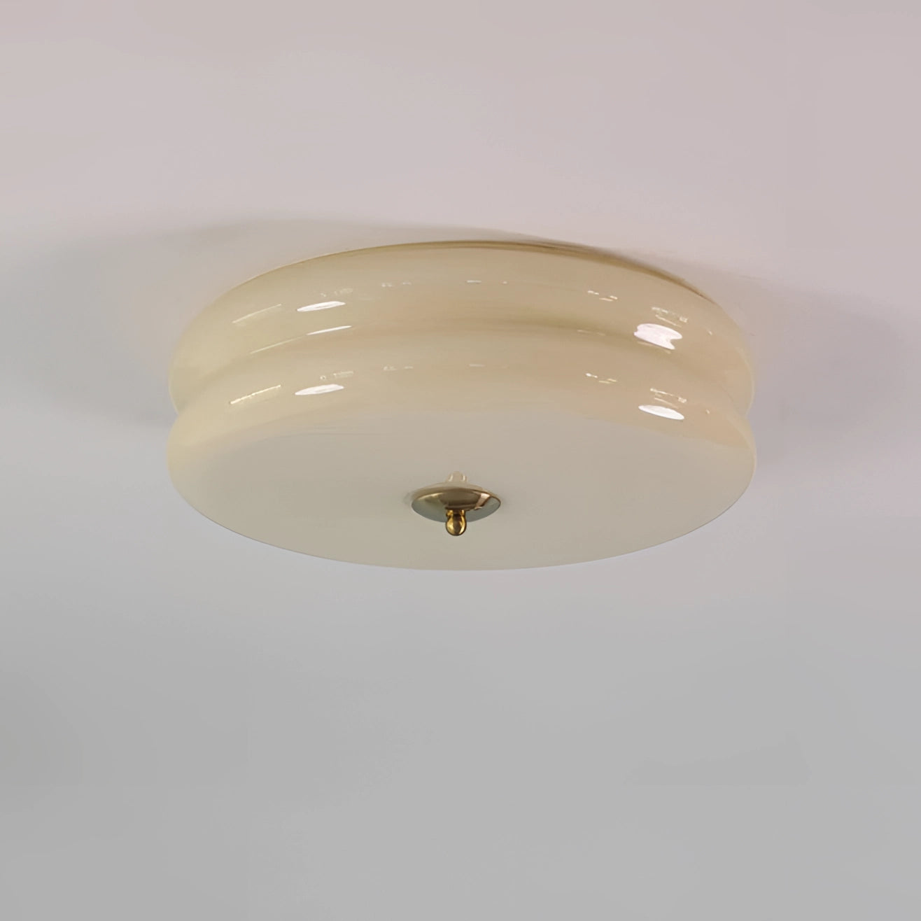 Gold and beige cream ceiling lamp with modern frosted glass fixture, featuring a circular design, suitable for home decor and interior design, measuring 40cm x 13cm.
