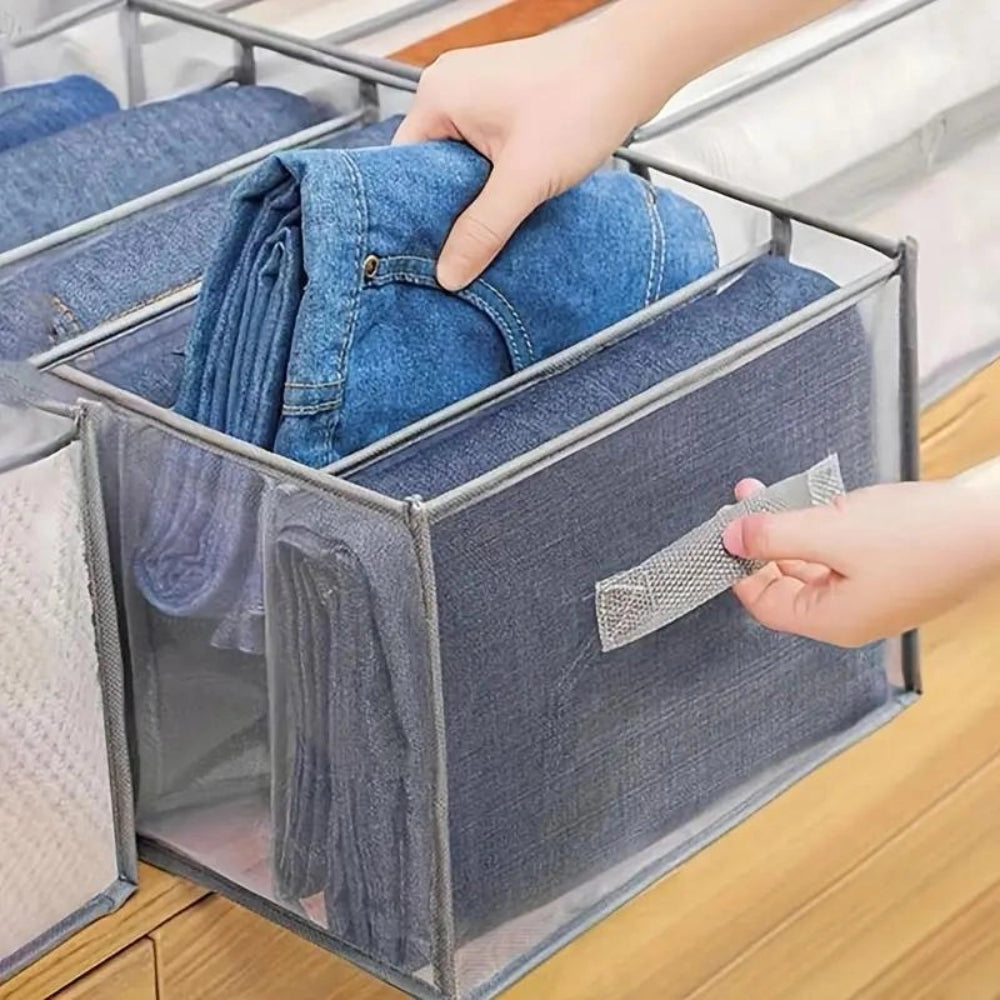 Denim Storage Organizer - Foldable Stackable Space-Saving Box