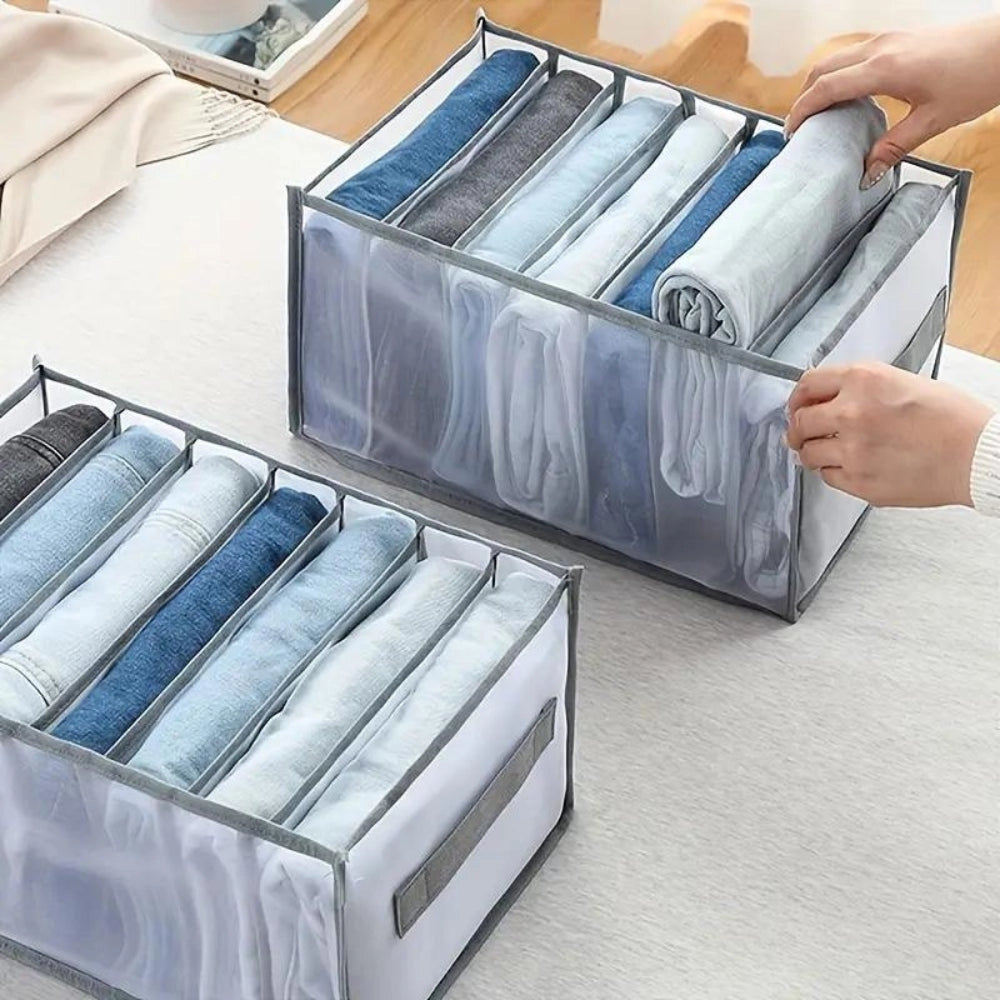 Denim Storage Organizer - Foldable Stackable Space-Saving Box