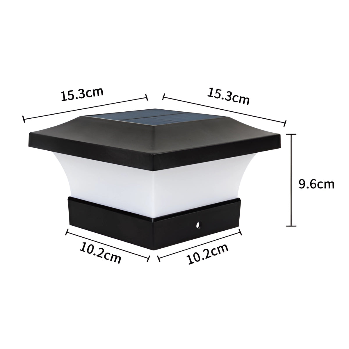 Eco-Friendly LED Solar Post Cap Light with rectangular shape, featuring dusk-to-dawn functionality for outdoor lantern use.