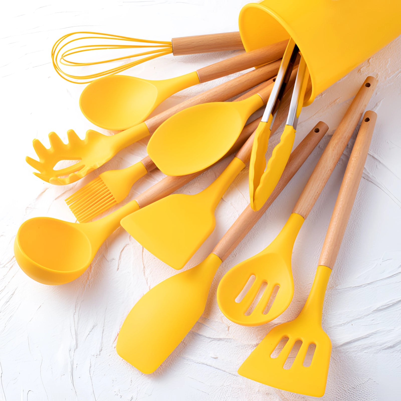 Eco-Friendly Silicone Kitchenware Set with Bamboo Handles
