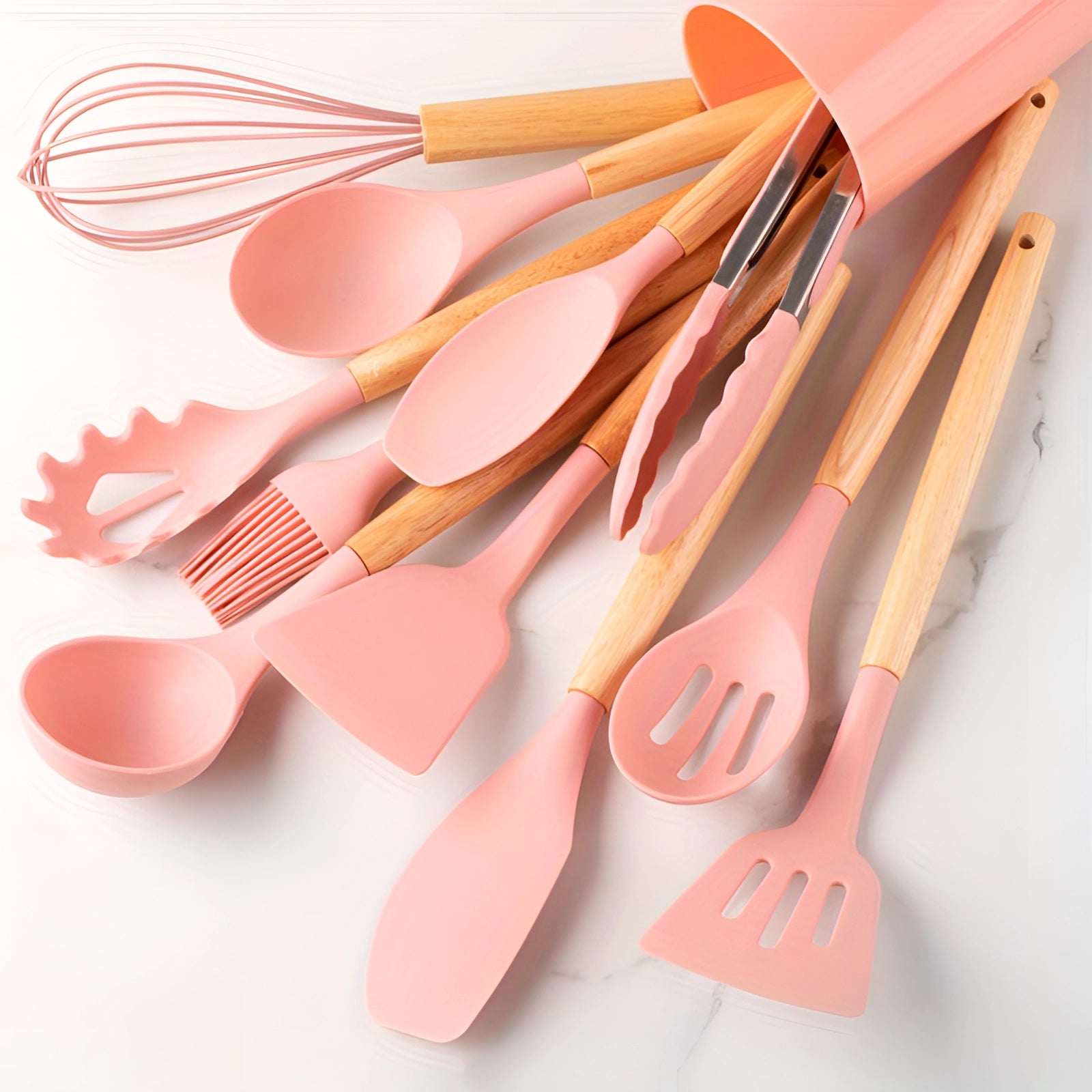 Eco-Friendly Silicone Kitchenware Set with Bamboo Handles