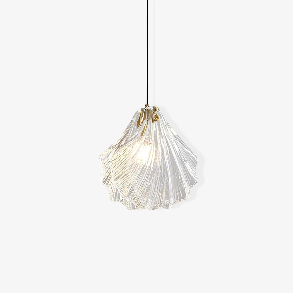 Elegant petal glass pendant light with modern LED floral chandelier design featuring transparent glass petals and aluminum accents.