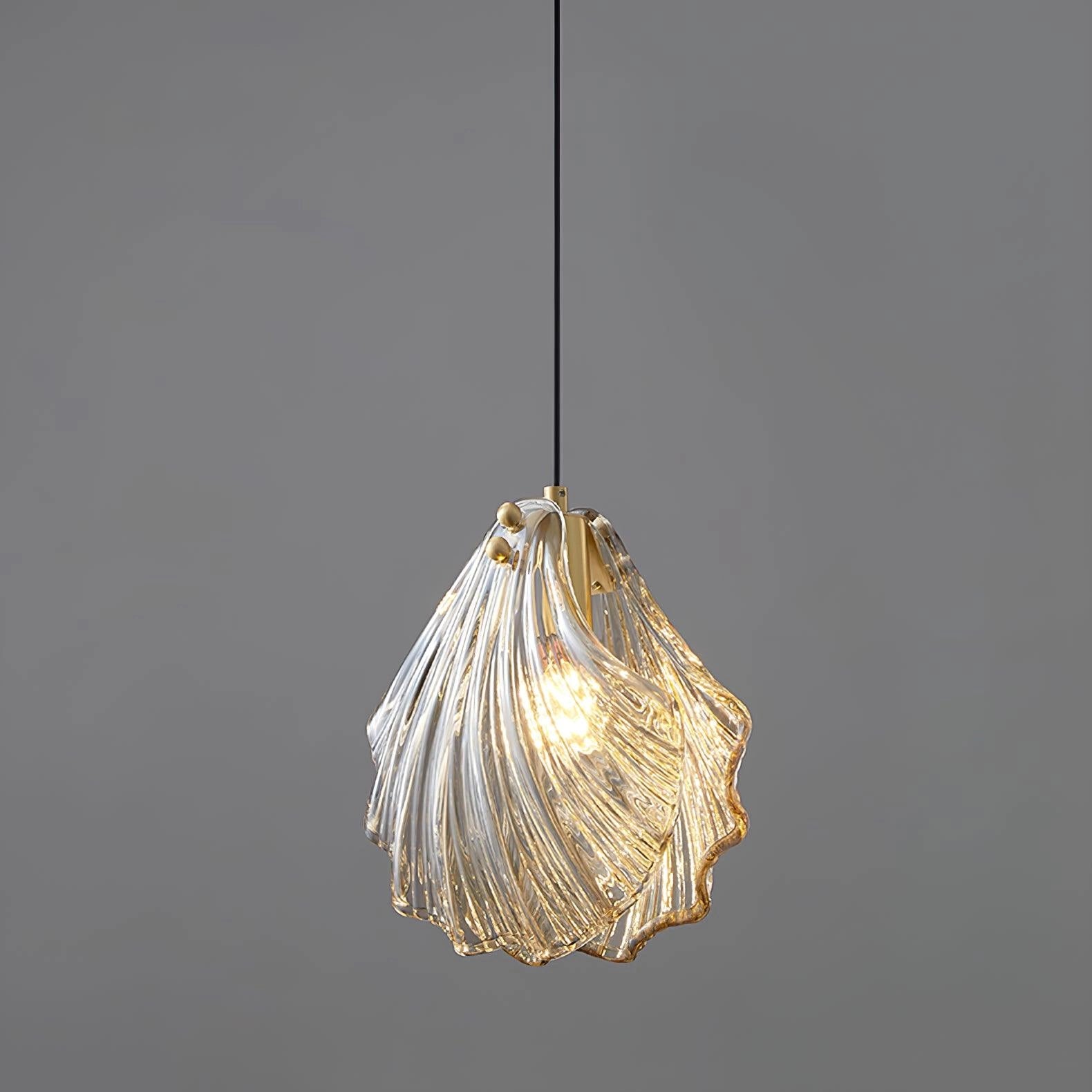 Elegant petal glass pendant light chandelier with modern LED design hanging from ceiling.