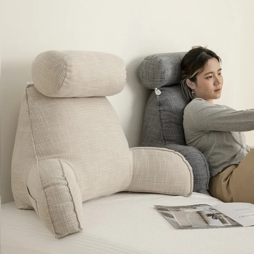Ergonomic adjustable linen recliner chair with arm support, featuring a comfortable design ideal for relaxation, with visible armrests and cushioned seat and backrest.