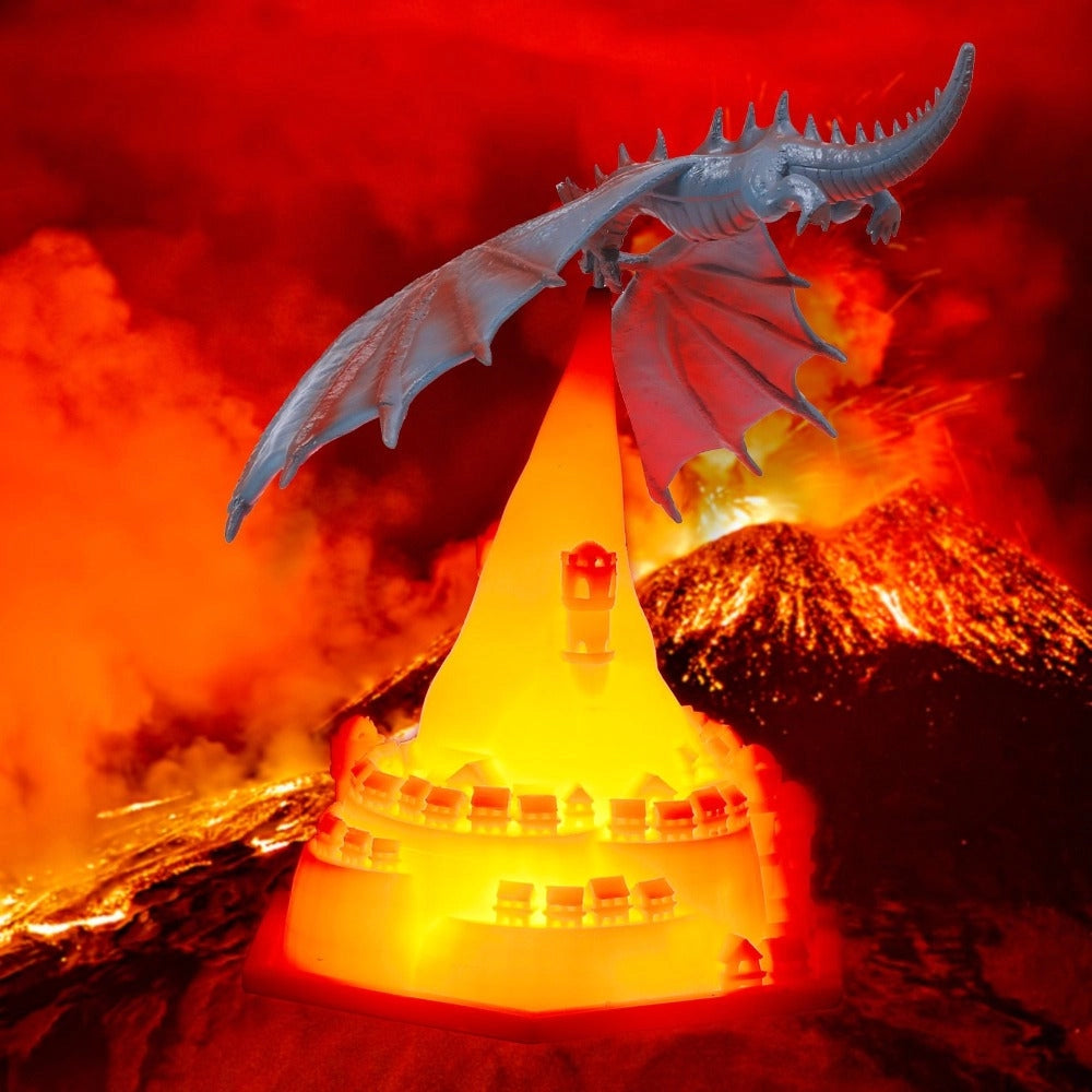 Red Fire Dragon LED Lamp emitting a warm, orange glow resembling flames, designed as a mythical creature for enchanting room decor.