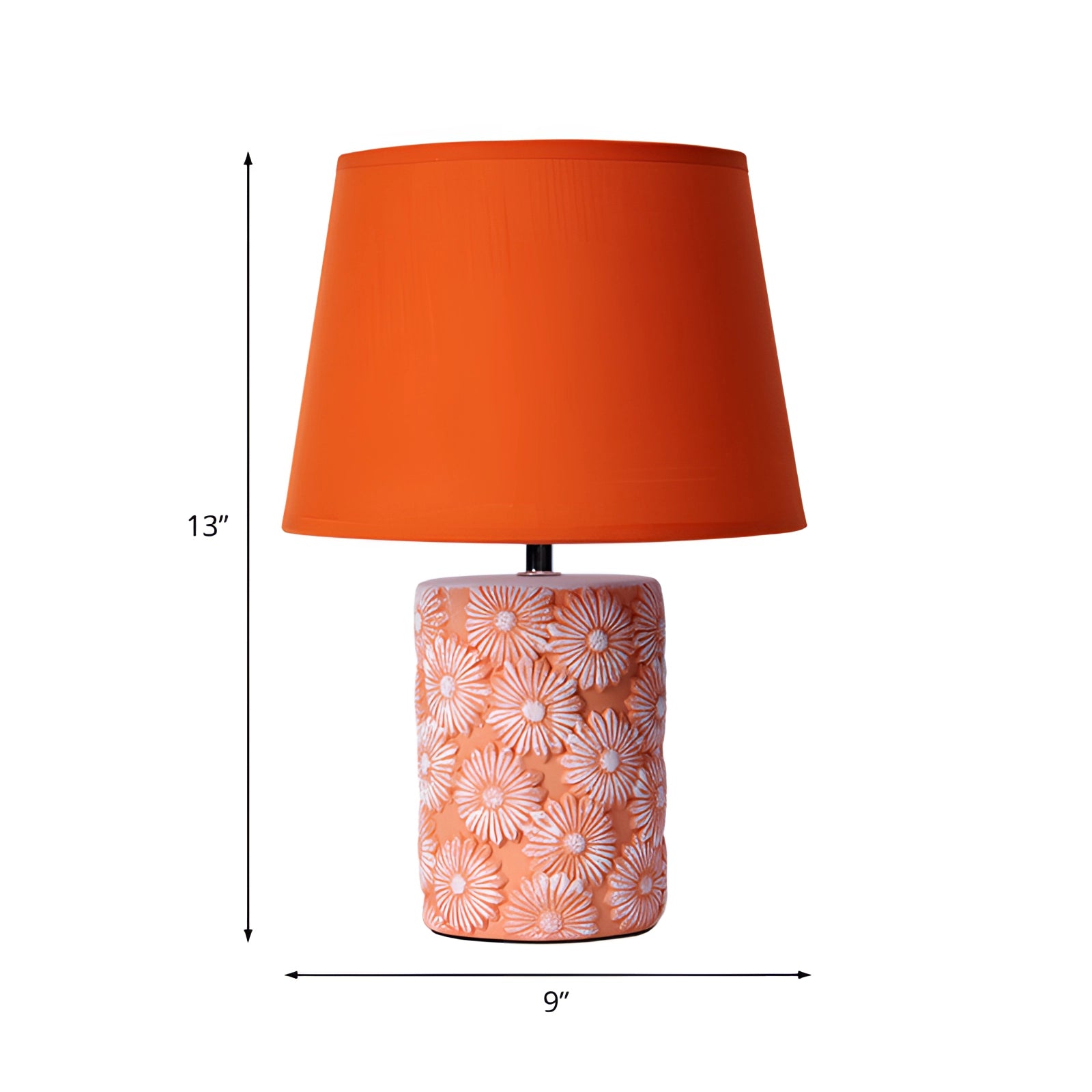 Floral ceramic table lamp featuring a sunflower base, with a rectangular lampshade, suitable for artisan bedroom lighting.